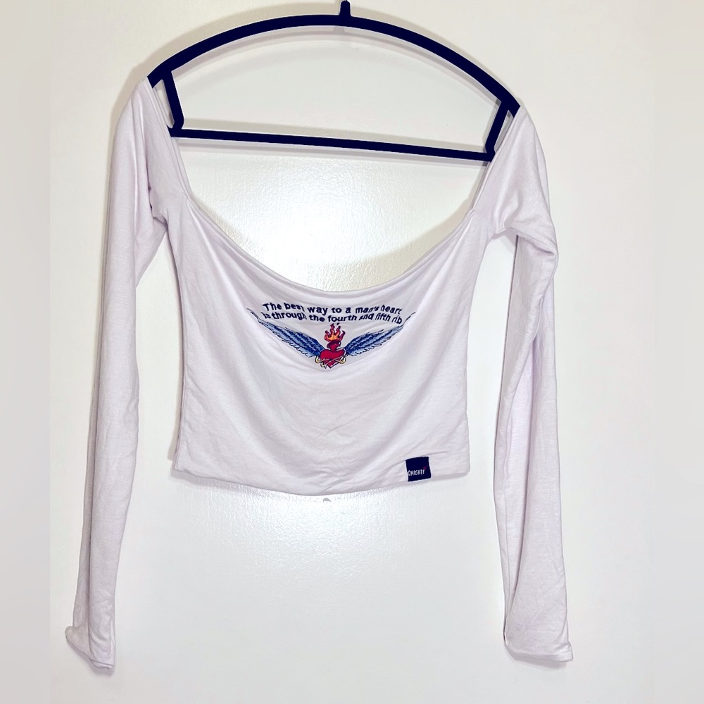 O Mighty Off Shoulder Long Sleeve White Crop Top